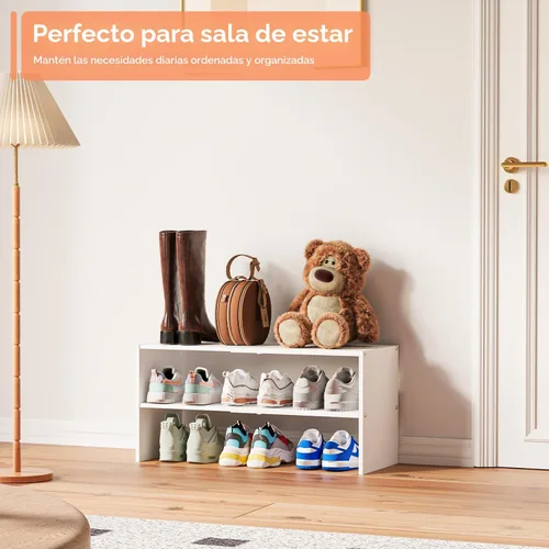 Vista 6 de Organizador de zapatos blanco expandible de 2 niveles para armario, estante de almacenamiento apilable para zapatos, estantes pequeños de zapatos