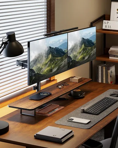 Vista 8 de MonTEK - Soporte independiente para monitor doble para pantallas de 17 a 32 pulgadas, 22 libras cada una Solid V-shaped base, dual-screen
