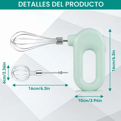 Vista 2 de 4 Speed Electric Hand Mixer, Electric Hand Mixer Whisk Wireless Rechargeable Handheld Egg Beater Adjustable Cordless Electric Whisk Hand Mixer Green