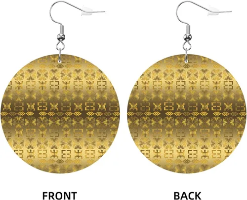 Vista 3 de Aretes redondos de cuero, patrón étnico africano con símbolos Adinkra, aretes colgantes de piel sintética para mujeres y niñas, Cuero sintético, No