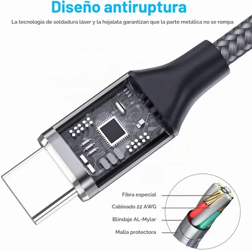 Vista 6 de Aioneus Cable USB C 3A de carga rápida [2 unidades, 6 pies] USB A a tipo C cable de carga para Samsung Galaxy S22 S21 A01 A02s A03s A11 A12 A13 A14