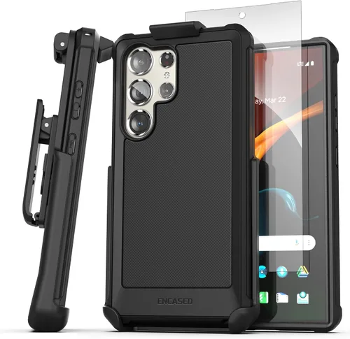 Vista 11 de Falcon Series ENCASED Belt - Funda protectora para Samsung Galaxy S24, con protector de pantalla de vidrio templado y clip de funda (negro)