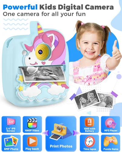 Vista 3 de Cámara de impresión instantánea para niños de 3 a 12 años, cámara para niños con tarjeta SD de 32 G y papel de 300 fotos, foto de 48 MP, video