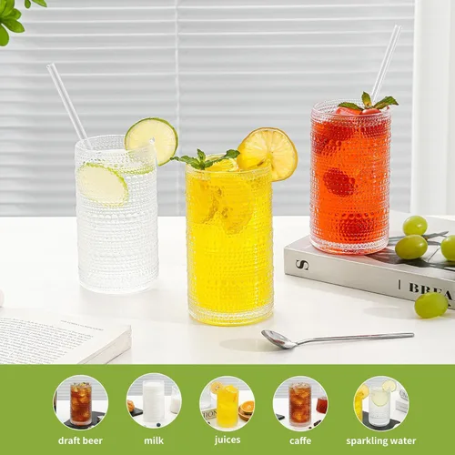 Vista 6 de Juego de 6 vasos de beber transparentes con tallo y pajitas (Juego de 12 vasos transparentes), 16 onzas