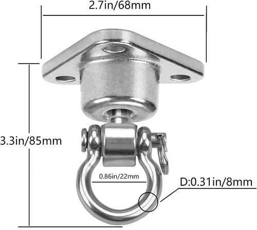 Vista 4 de Silent Bearing Swing Hanger resistente, a prueba de óxido SUS, capacidad de 1500 libras, rotación de 360 grados, patio de recreo, porche, yoga
