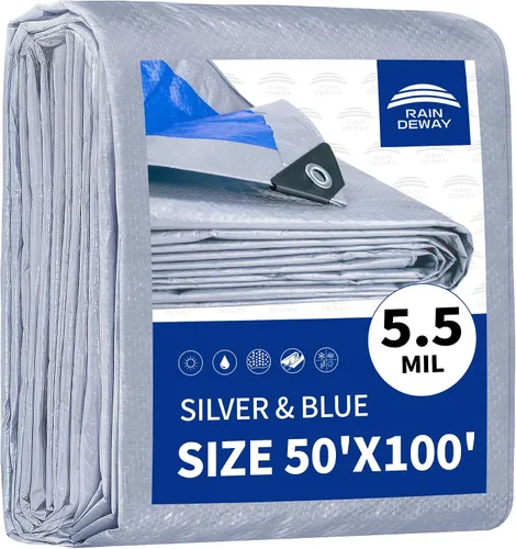 Vista 27 de RAINDEWAY Tarps - Lona impermeable de color azul de 4 x 16 pies de grosor, resistente a desgarros, multiusos, para techo, campamento, automóvil