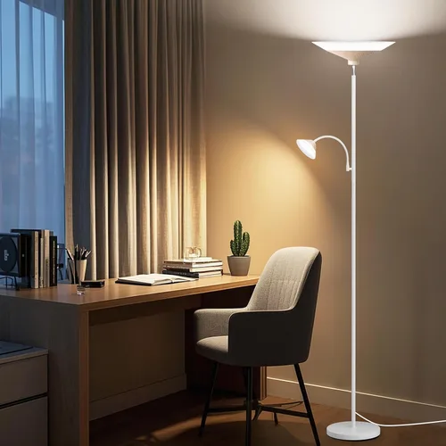 Vista 7 de SIBRILLE Torchiere - Lámpara de pie con pantalla de grano de madera, lámpara de pie LED regulable de 72 pulgadas con control remoto, lámpara