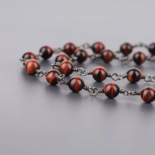 Vista 5 de COAI Collar con cuentas de piedra auténtica para hombre y mujer, Piedra, rojo