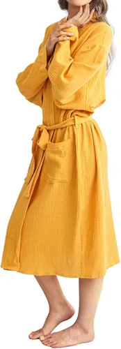 Vista 2 de Betusline Bata de gasa de algodón para mujer, suave y ligera, bata de baño de maternidad