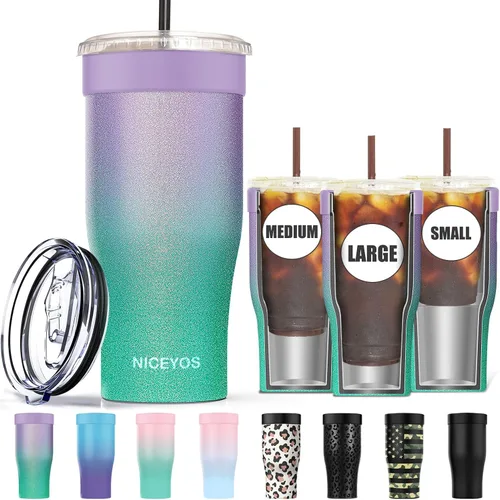 Vista 7 de Funda universal para café helado - Funda aislante reutilizable de acero inoxidable de doble pared mejorada para bebidas frías, se ajusta a tazas