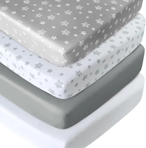 Vista 14 de Juego de sábanas de moisés de 4 piezas para bebé niño o niña, ajuste universal para colchón ovalado, con forma de reloj de arena y rectangular, gris