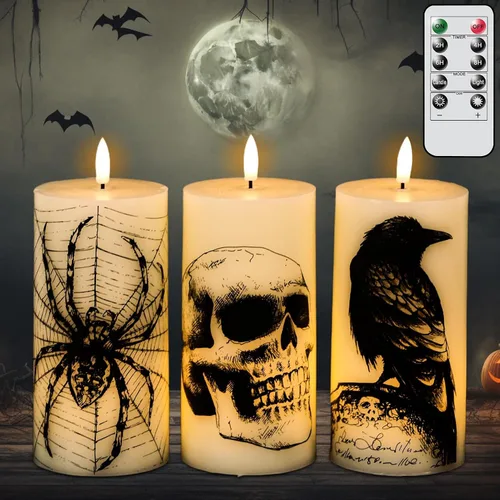 Vista 15 de Juego de 3 velas de calcomanía de Halloween de DRomance