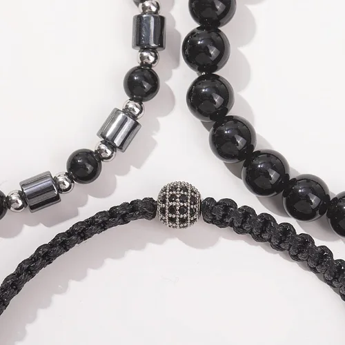 Vista 6 de Lynnaneo Juego de pulseras de cuentas para hombre de 0.315 in y 0.157 in de piedras preciosas curativas trenzadas con dije de circonita cúbica