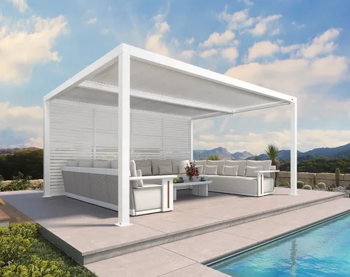 Vista 41 de PURPLE LEAF - Pérgola al aire libre con listones 10 x 12 pies de aluminio blanco con toldo rígido moderno y ajustable para patio, jardín