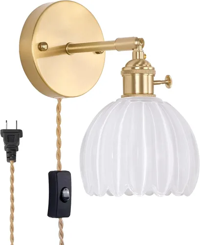 Vista 49 de Shenmoyl Aplique de pared vintage a pilas con bonita pantalla de vidrio de tulipán blanco, inalámbrico, recargable, luz de pared funciona