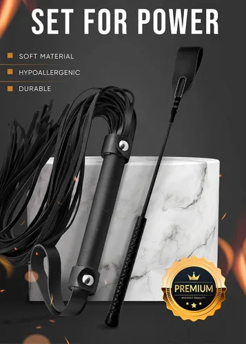 Vista 3 de Black Sex Whip Adult Crop 18 "BDSM Látigo Set Bondage Flogger Kit Crop Sex Set Adulto Crop Paddle Spanking BDSM Set Spanking Paddle Adultos Flogger