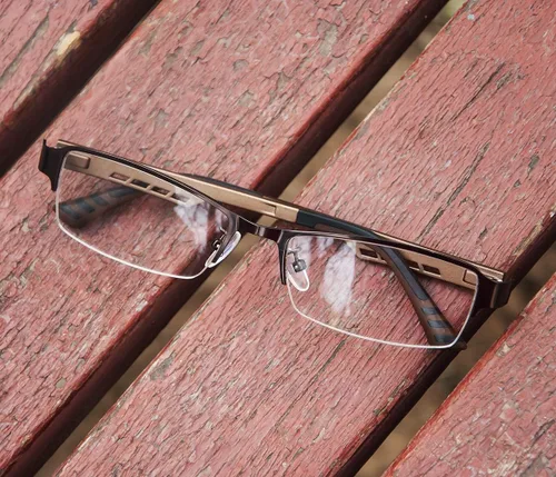 Vista 4 de LOOVIT titanio medio borde gafas marco óptico de metal rectangular con bisagras de resorte para hombres y mujeres