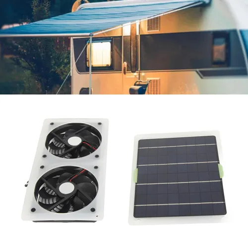 Vista 7 de Kit de ventilador de panel solar, 100 W, 12 V, 2 A, ventilador de escape doble portátil, juego de paneles solares para el hogar, RV, invernadero