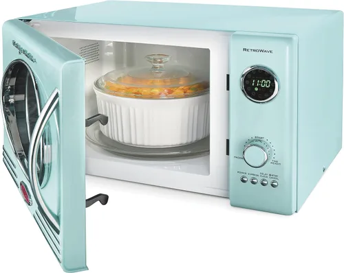 Vista 4 de Nostalgia Horno microondas retro para encimera + tostadora ancha de 2 rebanadas