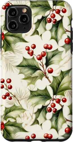 Vista 13 de Lindo diseño de bayas de acebo y hojas de Navidad para el caso de Navidad para iPhone 16