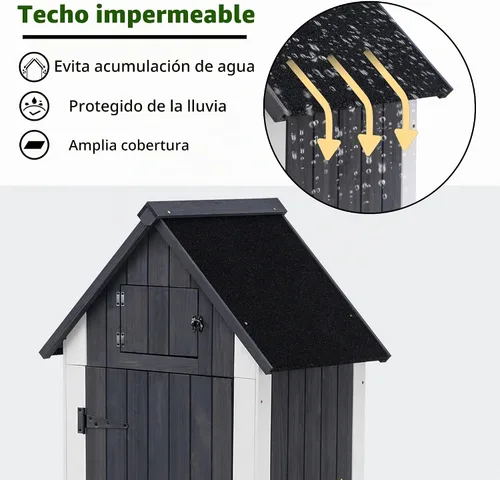 Vista 5 de Mcombo Gabinete de almacenamiento para exteriores, cobertizo de madera, organizador de cobertizo de jardín, casilleros de madera con madera de abeto