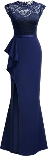 Vista 3 de MISSMAY Vestido largo de boda formal sin mangas con encaje floral retro para mujer