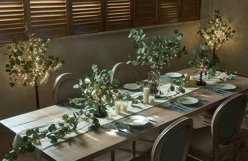Vista 7 de Birchlitland Guirnalda de luces decorativas de 6 pies, 96 luces LED de hadas, guirnaldas de ramas de eucalipto iluminadas con temporizador, funciona
