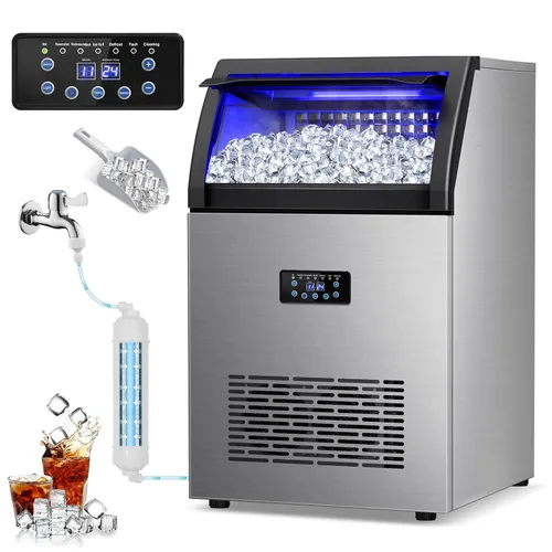 Vista 17 de Máquina de hielo debajo del mostrador, 95 libras/día con contenedor de almacenamiento de 35 libras, 40 cubos en 10 minutos, puerta reversible