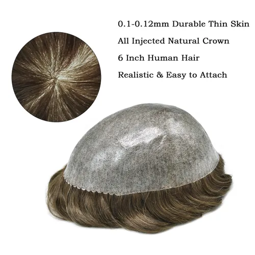 Vista 314 de Toupee para hombre 100% cabello humano real tupé para hombres 0.004 in piel de poliuretano para hombre, sistema de reemplazo de piezas de pelo