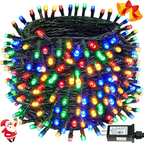 Vista 13 de Luces de cadena navideñas conectables de 240 LED de 88 pies, 13 modos, para interiores y exteriores, cable verde extensible, luces de árbol