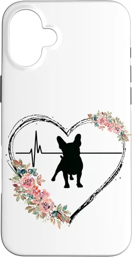 Vista 23 de French Bulldog Heartbeat with Flowers On White Case for iPhone 17