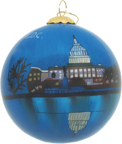 Vista 7 de Ornamento de Navidad de cristal pintado a mano - Washington D. C. - Jefferson Memorial con flores de cerezo