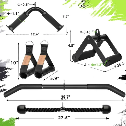 Vista 2 de Cable Machine Attachment Set LAT Pulldown Attachments,Cable Machine Accessories for Home Gym Weight Workout Include LAT Pulldown Bar,Double D Bar