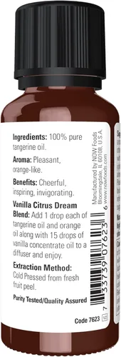 Vista 2 de NOW Aceites esenciales, aceite de mandarina, aroma alegre de aromaterapia, prensado en frío, 100% puro, vegano, gorra resistente a los niños, 1 onza