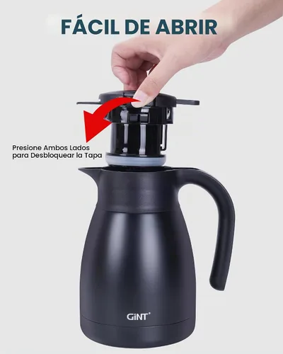 Vista 6 de Jarra térmica para café GiNT de 1L / 34Oz, jarras de café de acero inoxidable aisladas para mantener caliente/Jarra térmica de vacío de doble pared