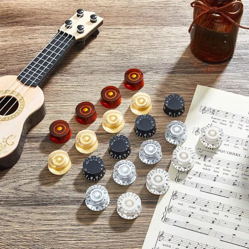 Vista 7 de Nuanchu 20 pomos de guitarra eléctrica, pomos de control de tono de volumen, perillas de guitarra giratorias, perilla de control de velocidad