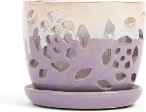 Vista 12 de rePotme Maceta para Orquídeas - Maceta de Cerámica para Orquídeas de 5 Pulgadas con Recorte Floral y Agujeros (Crema sobre Algodón de Azúcar)