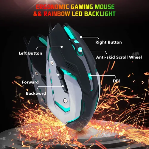 Vista 6 de Mechanical Gaming Keyboard and Mouse Combo-CHONCHOW TKL 87 Keys Blue Switche RGB Rainbow Backlit Keyboard 3200DPI Mice with 6 Button Value Combo for