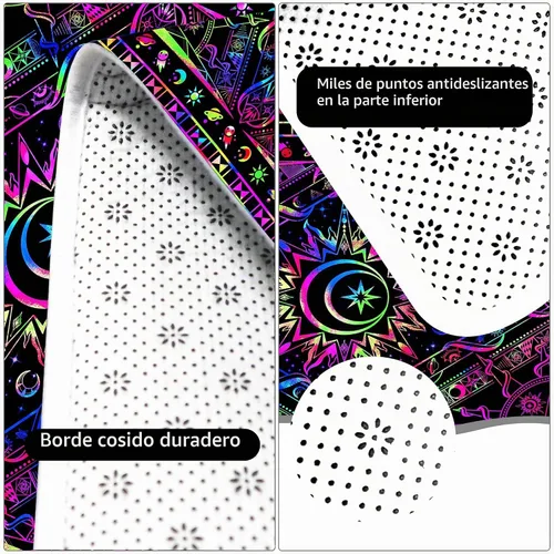Vista 6 de Blacklight Burning Sun - Alfombra neón reactiva a los rayos UV, luna celestial, estrella, planeta, antideslizante, fluorescente, bohemio, hippie