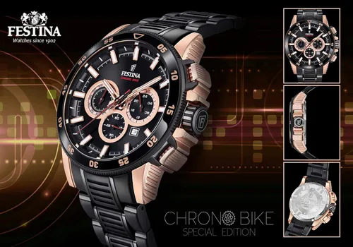 Vista 2 de Reloj Hombre Festina - F203541 - CHRONO BIKE 2018 Special Edition - Cronógrafo - Fecha - AMPM - Negro y Bañado Oro Rosa, Cronógrafo