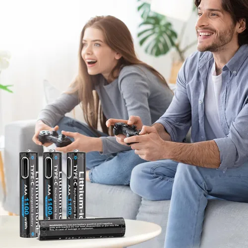 Vista 7 de Baterías de litio AAA recargables USB de 1100 mWh (paquete de 4, 1.5 V), baterías triple A con cable tipo C, 1200 ciclos, batería AAA de larga