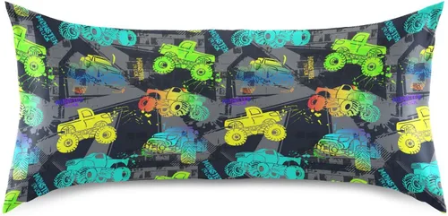 Vista 19 de Fundas de almohada de seda con estampado negro de camión monstruo para cabello y piel, suave, transpirable, suave, refrescante, funda de almohada