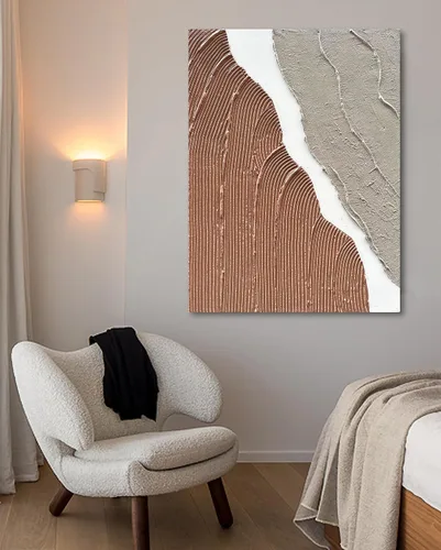 Vista 5 de Limiyer Arte pintado a mano moderno arte abstracto pintura al óleo blanco y marrón textura gruesa lienzo arte pintura al óleo sala de estar
