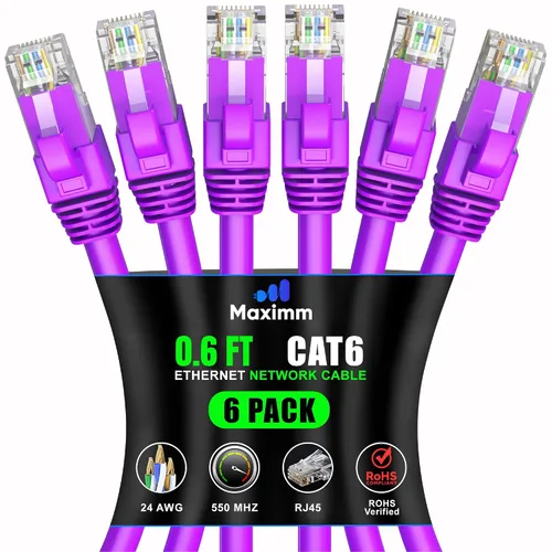 Vista 22 de Maximm Cable Ethernet Cat 6 de 0.6 pies (paquete de 6) – Cable LAN de alta velocidad, cable de Internet, cable de conexión y cable de red – UTP
