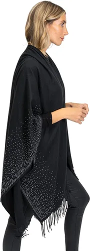 Vista 3 de Jessica McClintock Ruana suave con borde de tachuelas, R19170jms-negroplata (Bsv)