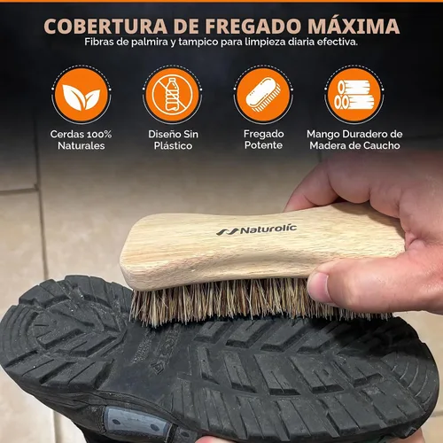 Vista 3 de Juego de cepillos de limpieza totalmente natural de madera Mango de madera Cepillo de cerdas de palmera para limpieza Productos de limpieza