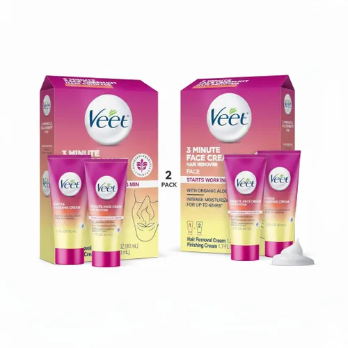 Vista 10 de Crema de depilación facial Veet de 3 minutos para mujeres, crema depilatoria con aloe vera orgánico, kit de depilación facial para mujeres de 2
