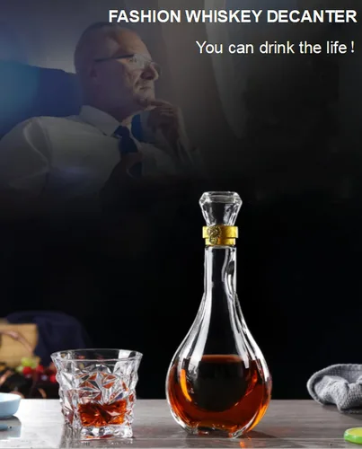 Vista 5 de Botella de vidrio de licor, decantador de cristal sin plomo, decantador de whisky de 17 onzas con tapón de vidrio hermético, decantador de alcohol