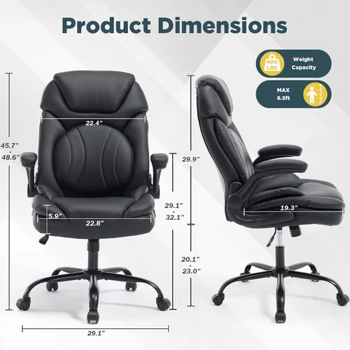Vista 2 de Silla ergonómica de escritorio de oficina con brazos abatibles de apoyo trasero, cómoda silla de oficina ejecutiva, color negro