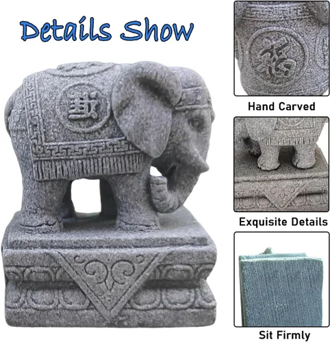Vista 5 de Un par de estatua de elefante, figura de acuario para perros foo, escultura FengShui para decoraciones de peceras pequeñas de 10 galones o pequeñas